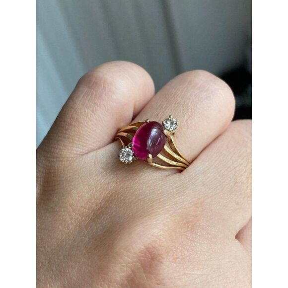 14k Cabuchon Ruby & Diamonds Ring - Picture 13 of 15